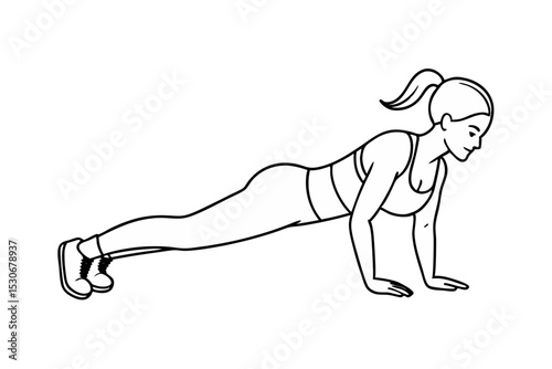 Continuous line drawing of a sporty woman exercising isolated on transparent background