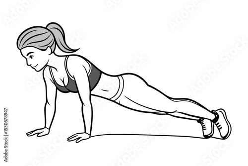Continuous line drawing of a sporty woman exercising isolated on transparent background