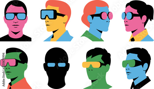 Colorful avatars with sunglasses vector illustration for profile pictures and social media use design art editable stock vector illustration