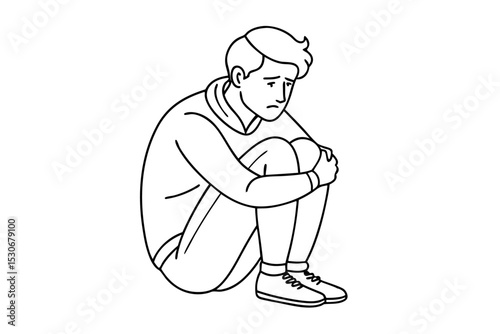 Continuous line drawing of a sad man alone concept isolated on transparent background