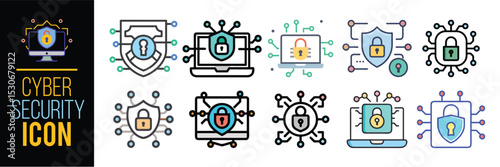 set of cyber security vector icon colorful