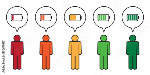 people with empty and fully charged battery pictogram isolated vector illustration