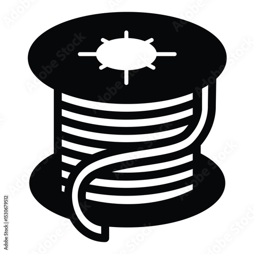 Coil copper of wire solid icon, electrician service concept. Vector graphics. Round cable reel, repair sign on white background, style mobile or design.