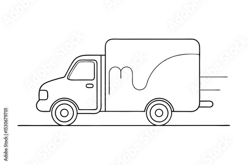 Continuous line drawing delivery truck isolated on transparent background