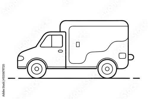 Continuous line drawing delivery truck isolated on transparent background