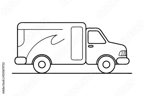 Continuous line drawing delivery truck isolated on transparent background