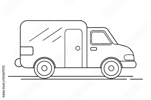 Continuous line drawing delivery truck isolated on transparent background