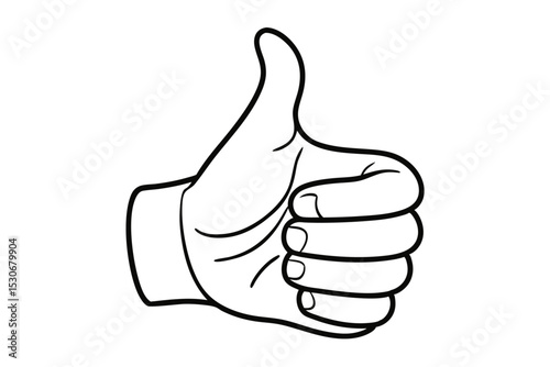Continuous line drawing of a like hand gesture isolated on transparent background