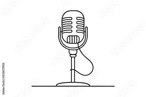 Continuous line drawing podcast microphone isolated on transparent background