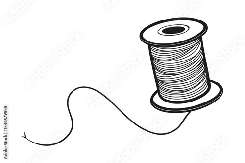 Continuous line drawing of textile spool isolated on transparent background