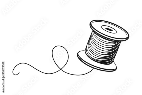 Continuous line drawing textile spool isolated on transparent background