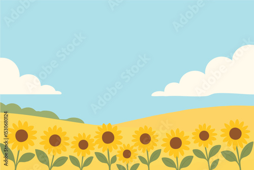 Vibrant sunflowers bloom in golden fields under a clear blue sky on a sunny day in a picturesque rural landscape