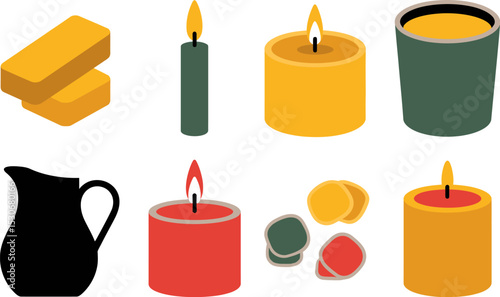 Candle making supplies wax candles diy craft home decor aromatherapy scents handmade candle making tools editable stock vector illustration