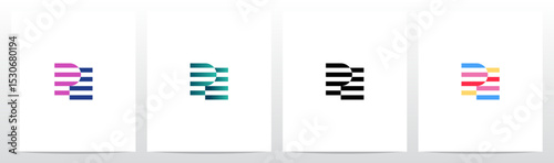 Horizontal Stripes Lines Alternating Initial Letter Logo Design P
