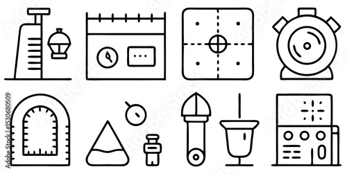 Food Processing Line Icon Set. Machine, Timer, Calendar, Measuring, Industrial, Production, Quality Control, and More. Outline Vector Icon.