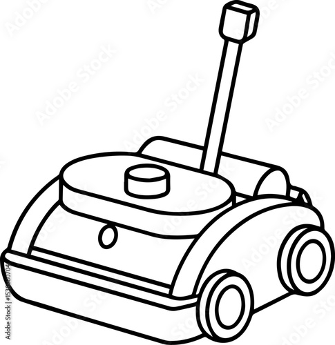 Robotic pool cleaner black outline vector and illustration, coloring book page