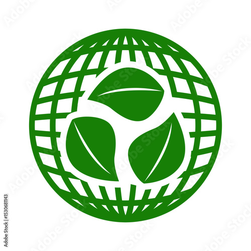 Globe World Plant Leaf Recycle Icon Vector Sign Symbol