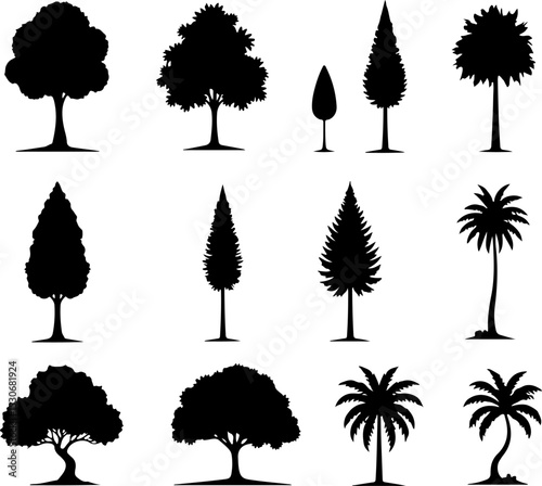 Assorted Tree Silhouette Set vector bundle