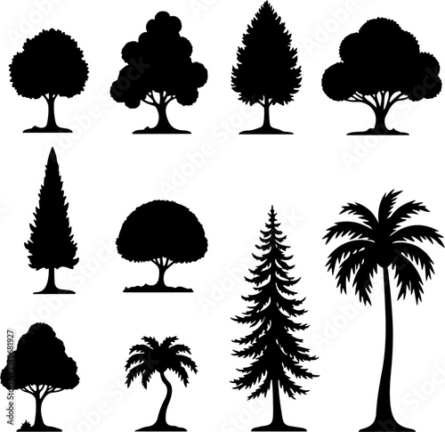 Assorted Tree Silhouette Set vector bundle