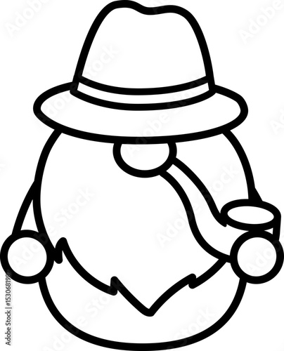 Cute Father's Day gnome cartoon black line style. 
Father's Day gnome holding a pipe  black outline design isolated.
Transparent background. SVG file.