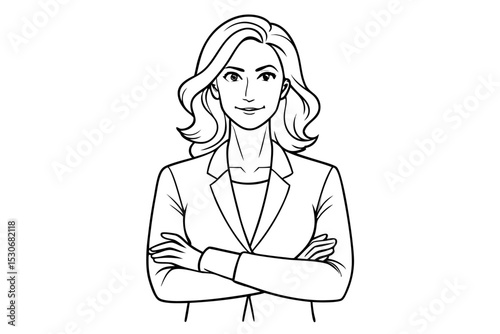 Continuous single line drawing of a confident woman isolated on transparent background