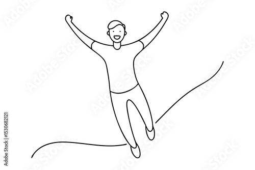 Continuous single line drawing of a jubilant man celebrating success isolated on transparent background