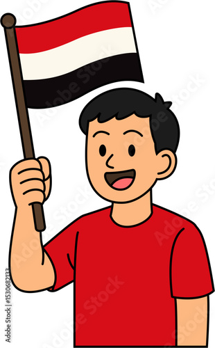 A man is holding the Yemen flag