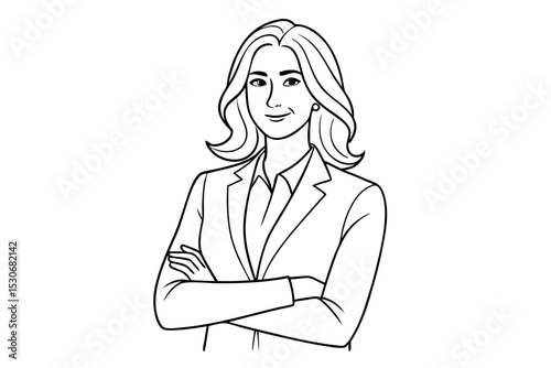 Continuous single line drawing of a confident woman isolated on transparent background