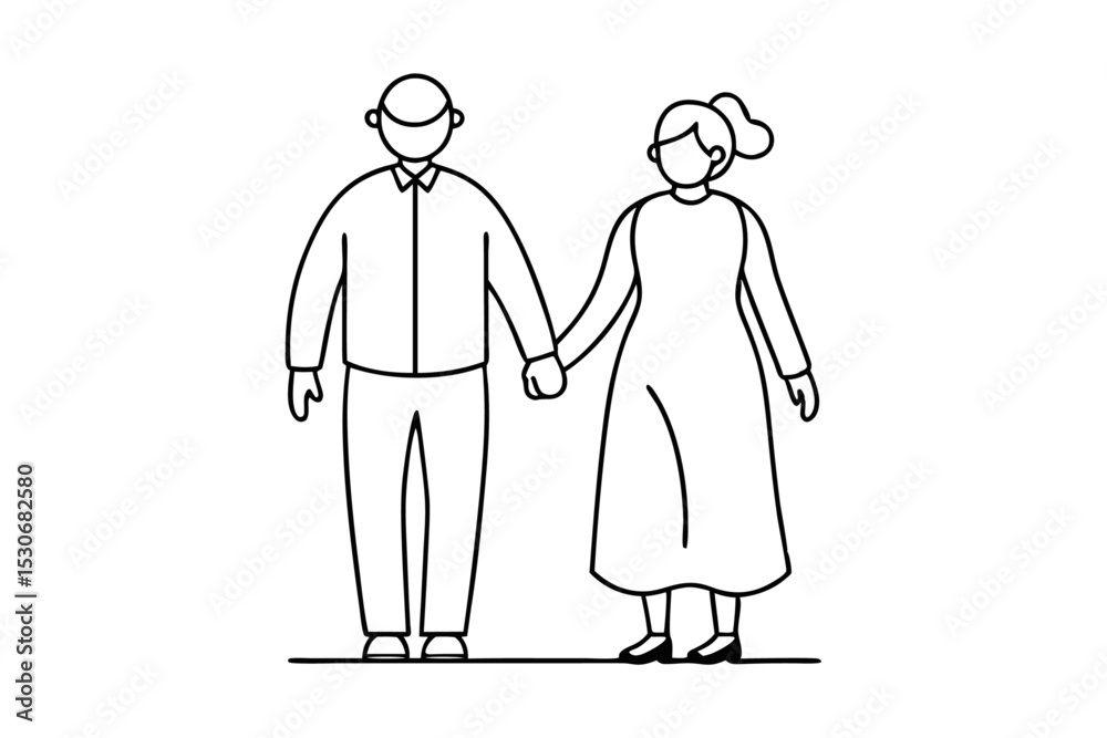 Romantic couple holding hands line art continuous drawing isolated on transparent background Romantic couple holding hands line art continuous drawing isolated on transparent background