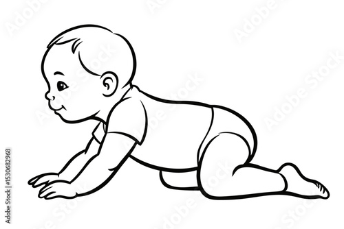 Side view illustration of an adorable crawling baby isolated on transparent background