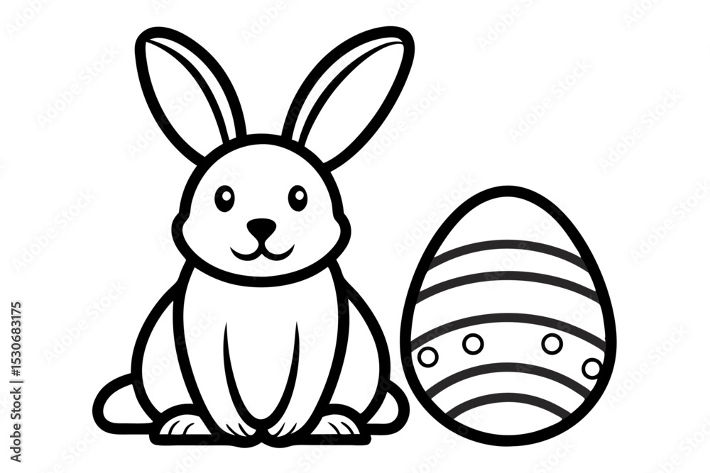 Fototapeta premium Charming easter bunny and egg design line art style isolated on transparent background