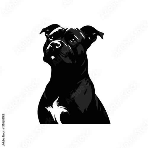 Powerful american pitbull terrier logo in striking silhouette with noble upright stance and watchful expression