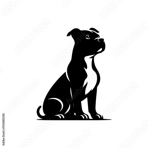 Powerful american pitbull terrier logo in striking silhouette with noble upright stance and watchful expression