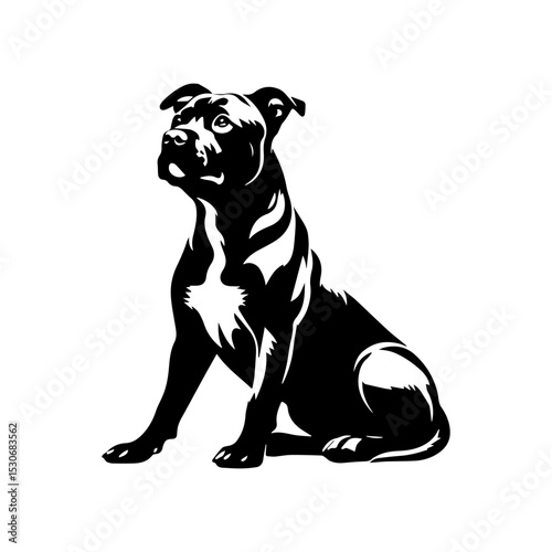 Powerful american pitbull terrier logo in striking silhouette with noble upright stance and watchful expression