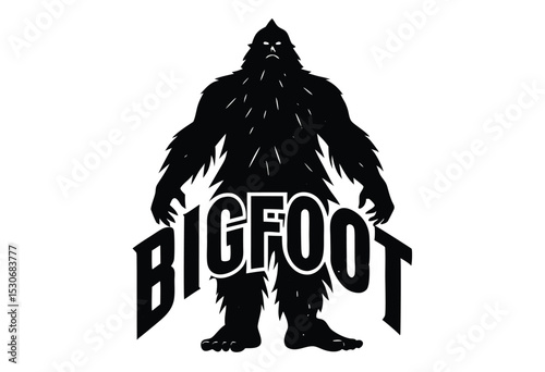 Black Bigfoot Sasquatch Silhouette Vector Illustration for Paranormal, Forest, or Mythical Themes