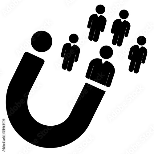 Silhouette of a magnet attracting people (leads)