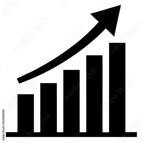 Silhouette of a rising bar graph with an arrow
