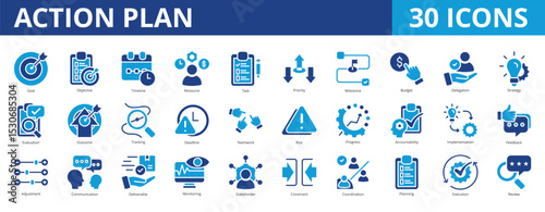 Action plan icon pack dual tone collection set for business and leadership