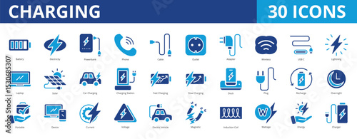 Charging icon pack dual tone collection set for electronics and mobile phone