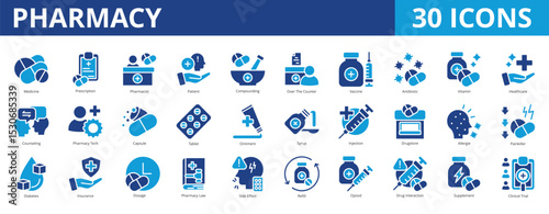 Pharmacy icon pack dual tone collection set for medical and healthcare