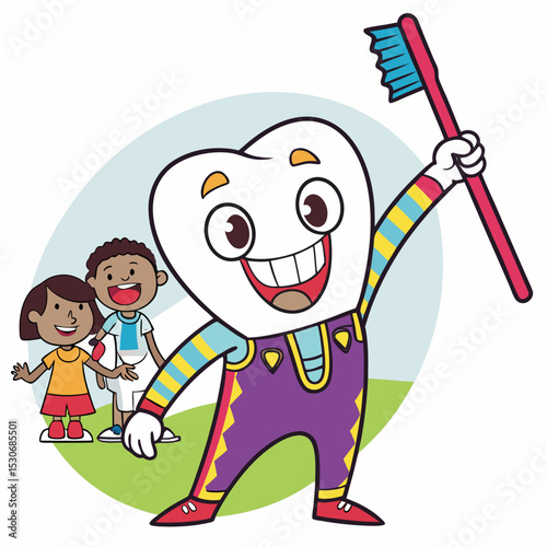 happy children playing with a toothbrush