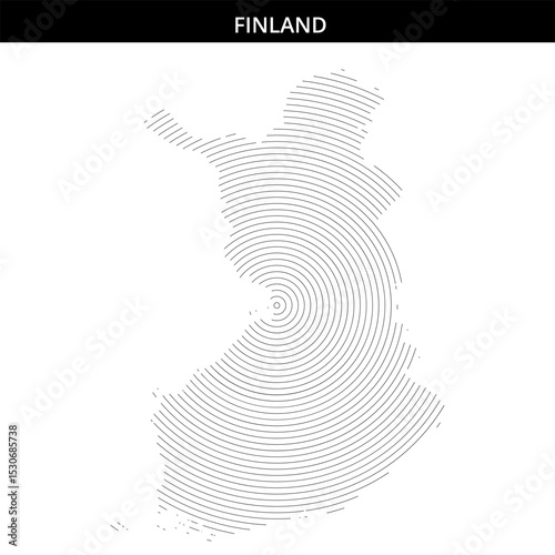 Finland depicted with circular lines representing its unique geography