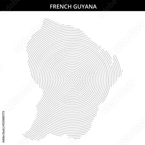 Detailed map outline of French Guyana with circular patterns