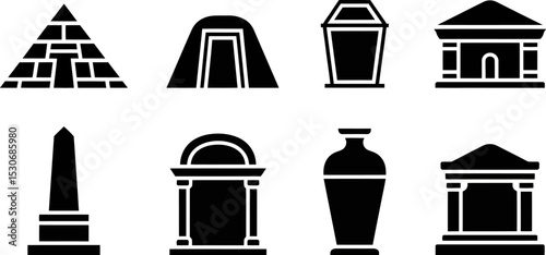 Egyptian tombs pyramids monuments and ancient architecture vector icons set for history and travel design editable stock vector illustration