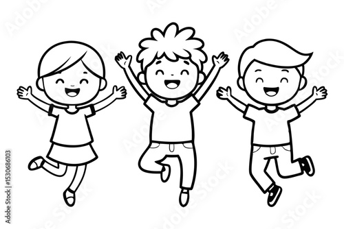 Joyful children jumping with raised hands illustration isolated on transparent background