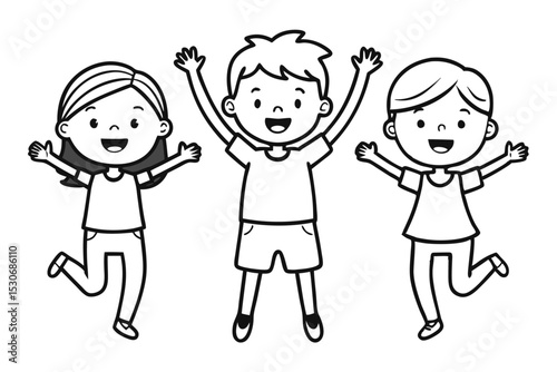 Joyful children jumping with raised hands illustration isolated on transparent background