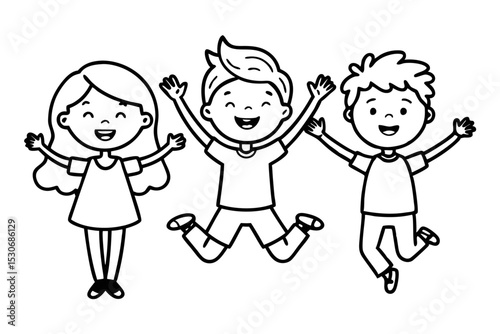 Joyful children jumping with raised hands illustration isolated on transparent background