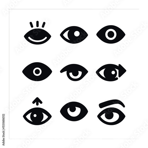 Eye Movement Icon Set. Solid, filled icons set of eye movement cues: blinking rate, side glance, prolonged