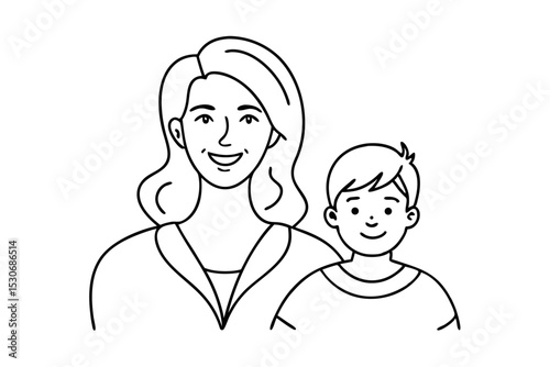 Happy mother and child continuous line drawing isolated on transparent background