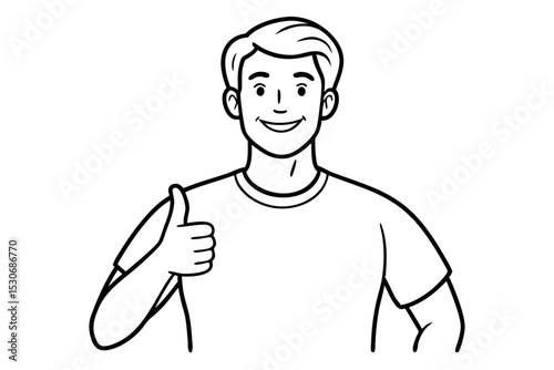 Happy young man giving thumbs up continuous line drawing isolated on transparent background